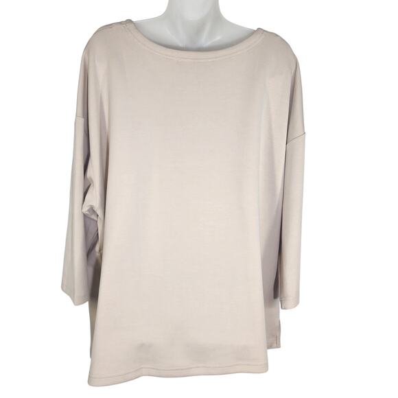 Jones New York Womens Pullover Cozy Top Size 1X Front Pockets 3/4 Sleeve Beige - Picture 2 of 8